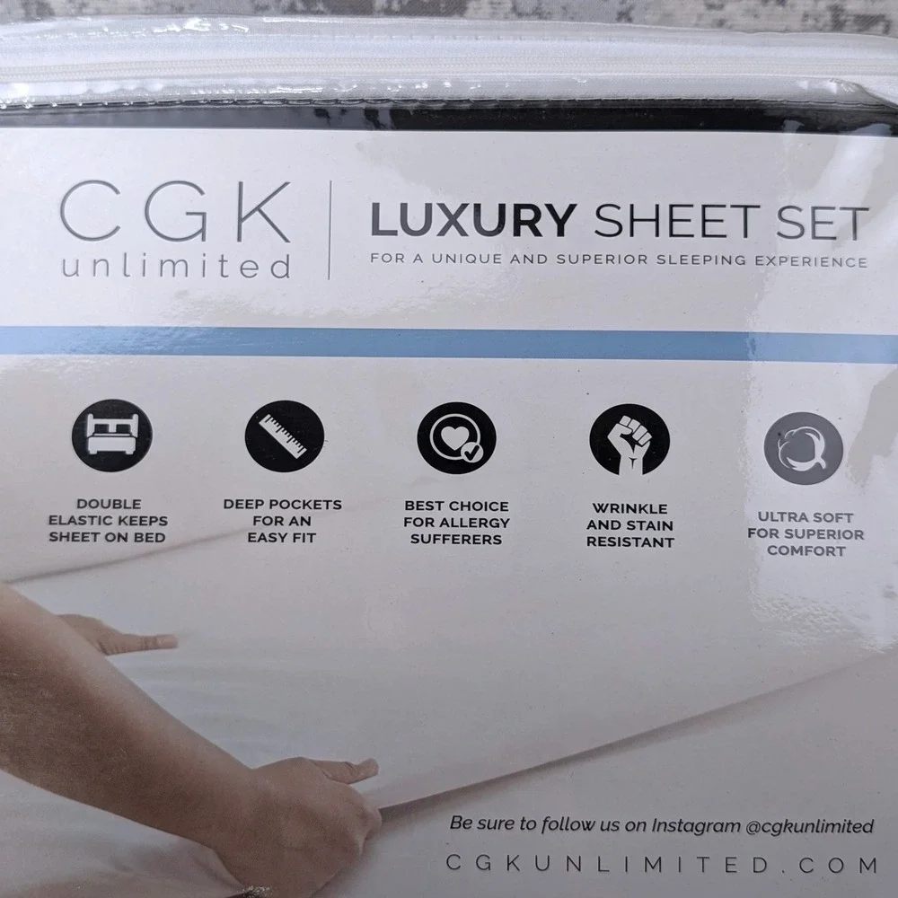 CGK‎ Unlimited Luxury Sheet Set Twin XL 3PC White Deep Pocket Wrinkle Resistant